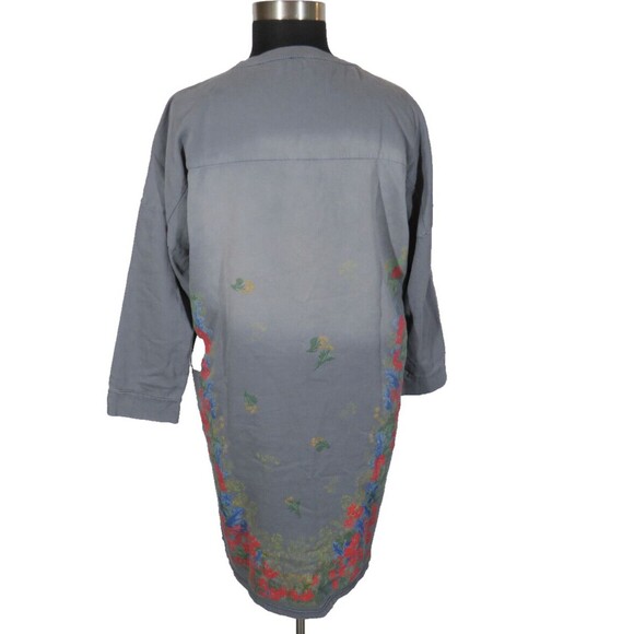 Monthorigin Art To Wear Gray Floral Oversized Boho Sweatshirt Dress Size XL - Picture 6 of 9